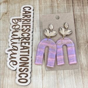 Lavender Glitter Arch Earrings with Gold Leaf Studs